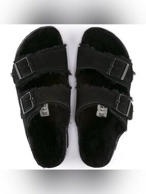 Birkenstock Arizona Shearling Black Suede Sandals EU 37 NWOB